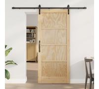 YunCangg Natural Black Sliding Door Solid Pine Wood Interior Door for Renovation and New Build, 86 x 198.5 cm, quiet Glide with top rail, 100 kg load