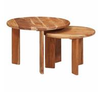 YunCangg Nesting-Couchtisch 2-teilig Braun Massivholz Akazie rund 50x50x40 cm Wohnzimmer Beistelltisch Stauraum Regal moderne Design
