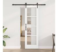 YunCangg ORKDAL Puerta corredera blanca de 61 x 198,5 cm de madera maciza de pino y cristal, incluye riel, tope para puerta, ruedas y guía de suelo para interior, pasillo, renovación, deslizamiento