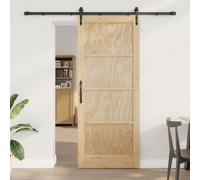 YunCangg ORKDAL Puerta corredera de madera de pino maciza natural 86 x 211 cm con 2 rieles, ruedas, topes de puerta y guía de suelo, deslizamiento silencioso para interiores, capacidad de carga de 100