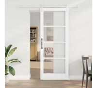 YunCangg Puerta corredera blanca de madera maciza de pino y cristal, 83 x 211 cm, silenciosa con raíl, ruedas y topes para interiores, ahorra espacio para salón, dormitorio, pasillo