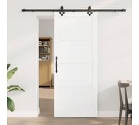 YunCangg Puerta corredera blanca y negra, panel de madera de pino sólido de 83 x 202 cm, sistema de doble rail, deslizamiento suave, separador de habitaciones interiores para renovación, sala de