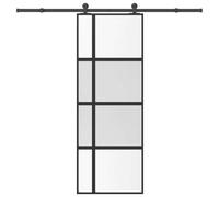 YunCangg Puerta corredera con herraje 76 x 205 cm de vidrio templado y aluminio, color negro mate y transparente, funcionamiento silencioso con junta, para entrada, pasillo, sótano, renovación