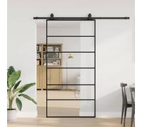 YunCangg Puerta corredera con herraje, color negro, 102 x 205 cm, cristal ESG, puerta interior, puerta de habitación, pasaje de apartamento, hoja de cristal con marco y junta para cocina, baño, garaje