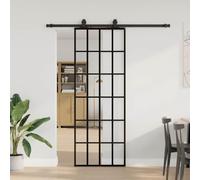 YunCangg Puerta corredera con herraje, color negro, 76 x 205 cm, cristal ESG, puerta interior con junta y tirador para cocina, baño, garaje, renovación, ahorra espacio y es duradera