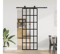 YunCangg Puerta corredera con herraje, color negro, 76 x 205 cm, cristal ESG, puerta interior para viviendas y habitaciones con riel deslizante de acero, junta, tirador y cerradura para baño, cocina