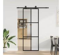 YunCangg Puerta corredera con herraje, color negro, 76 x 205 cm, cristal ESG, puerta interior, puerta de habitación, apartamento y puerta de casa, con marco de acero estable y junta silenciosa para