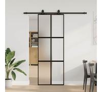 YunCangg Puerta corredera con herraje, color negro, 76 x 205 cm, vidrio templado, aluminio, puerta interior, pasaje de apartamento, ahorro de espacio, cristal mate, estable, silencioso, moderno