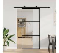 YunCangg Puerta corredera con herraje, color negro, 90 x 205 cm, cristal ESG, puerta interior, puerta de cristal para baño, cocina, garaje, renovación de viviendas con junta y marco