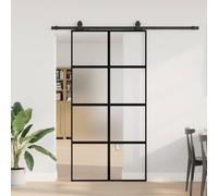 YunCangg Puerta corredera con herraje negro de vidrio templado y acero pulverizado 102,5 x 205 cm, incluye carril, tope de puerta y ruedas, ahorra espacio para interiores como cocina, baño, garaje