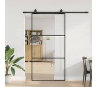YunCangg Puerta corredera con herraje negro vidrio templado 102 x 205 cm, puerta interior, puerta de habitación, puerta principal, puerta de cristal, paso de apartamento, con marco y junta para cocina