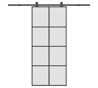 YunCangg Puerta corredera con herrajes de vidrio templado y aluminio, 90 x 205 cm, color negro mate, incluye carril, tope de puerta y guía de suelo para renovación, nueva construcción, pasillo o