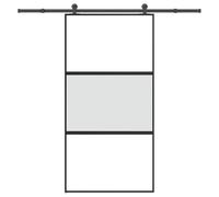 YunCangg Puerta corredera con juego de hardware, 102,5 x 205 cm, vidrio templado y aluminio, negro mate y transparente, cristal de 5 mm, rodillo silencioso, para entry, hallway, base, renovación