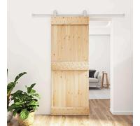 YunCangg Puerta corredera de pino macizo natural y blanco, 80 x 210 cm, con carril de acero pulverizado, diseño que ahorra espacio para interiores y renovación