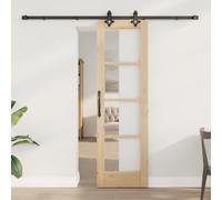 YunCangg Puerta corredera de vidrio de pino sólido natural 61 x 198,5 cm con juego de hardware para interior Entry Hall Renovation New Build Space Saving Quiet Glide
