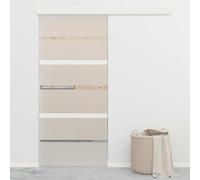 YunCangg Puerta corredera de vidrio templado y aluminio 90 x 205 cm plateado con vidrio esmerilado, marco de aluminio, tope para puerta, kit de construcción, para interior, baño, cocina, ahorro de
