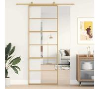 YunCangg Puerta corredera dorada de vidrio templado transparente y aluminio, 76 x 205 cm, grosor de cristal de 5 mm, con material de fijación, para renovación y nueva construcción en pasillo o entrada