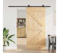 YunCangg Puerta corredera Narvik de madera maciza de pino con riel de acero recubierto de polvo natural y negro, 80 x 210 cm, ahorra espacio para renovación de viviendas y uso de puertas interiores