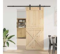 YunCangg Puerta corredera NARVIK de madera maciza de pino y acero con recubrimiento en polvo, 100 x 210 cm, con riel negro, ahorra espacio para interiores, moderna transición espacial, puerta interior