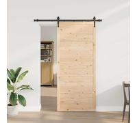 YunCangg Puerta corredera natural de madera de pino maciza, 80 x 208 cm, puerta interior con riel de acero recubierto de polvo para una transición espacial que ahorra espacio y un diseño moderno
