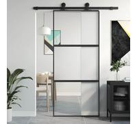YunCangg Puerta corredera negra de 90 x 205 cm, vidrio templado y aluminio, panel mate y transparente, para renovación, nueva construcción, Hallway, Basement, Entrance, Privacy and Light