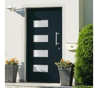 YunCangg Puerta de casa de antracita de aluminio y PVC, 100 x 200 cm, con cerradura de seguridad, acristalamiento aislante, umbral de aluminio, junta, aislamiento para entrada, renovación y