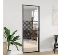 YunCangg Puerta de cristal negro con marco de aluminio y bloqueo, 83 x 3,5 x 201,5 cm, interior para sala de estar, pasillo, divisor moderno con flujo de luz transparente