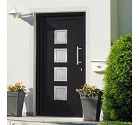 YunCangg Puerta de entrada antracita 108 x 200 cm, puerta de entrada con marco de puerta de PVC, núcleo sándwich de 24 mm, cierre de 5 puntos, bisagras 3D, acristalamiento aislante para entrada de