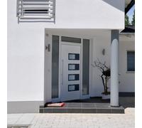 YunCangg Puerta de entrada blanca de 100 x 210 cm de aluminio y PVC, con cerradura de seguridad de 5 vías, 3 bisagras ajustables, acristalamiento térmico y umbral para casa, renovación, nueva