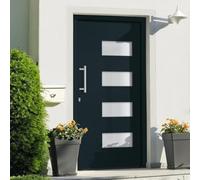 YunCangg Puerta de entrada de aluminio y PVC antracita 110 x 210 cm, puerta de entrada con 5 compartimentos de seguridad, acristalamiento aislante, umbral, aislamiento, protección contra la intemperie