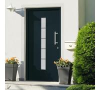 YunCangg Puerta de entrada de aluminio y PVC, color antracita, 100 x 210 cm, puerta de entrada con 5 compartimentos de seguridad, acristalamiento aislante, umbral, junta y kit de montaje para entrada