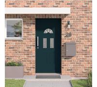 YunCangg Puerta de entrada de PVC antracita 98 x 198 cm con elementos de cristal, puerta de entrada para interior y exterior, incluye bisagras y tirador para casa, pasillo y sótano, fácil de limpiar y