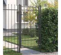 YunCangg Puerta de valla Horst de acero negro con revestimiento de polvo con cerradura y tirador para jardín para terrenos y patios, resistente a la escalada, resistente a la corrosión, incluye kit de
