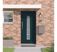 YunCangg Puerta delantera de PVC antracita 108 x 208 cm para entrada de casa, puerta de casa con campos de cristal, herraje, bisagras, marcos, umbral y junta para interior y exterior, duradero, fácil