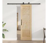 YunCangg Puerta deslizante de pino sólido en color natural y negro, 61 x 198,5 cm, uso interior, incluye rail, rodillos, guía de suelo, deslizamiento suave para entry, hallway, renovación celular y