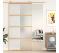 YunCangg Puerta deslizante dorada con vidrio templado mate y marco de aluminio, 102,5 x 205 cm, cristal de 5 mm, grosor de puerta de 2 cm, para pasillo, base, renovación y nueva construcción, moderna