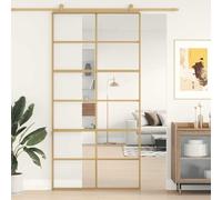 YunCangg Puerta deslizante dorada con vidrio templado transparente y marco de aluminio, 102,5 x 205 cm, cristal de 5 mm, para sala de estar, hallway, basement, renovación y nuevas entradas de