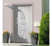 YunCangg Puerta frontal blanca de 108 x 200 cm, marco de PVC exterior, vidrio aislado, bloqueo de 5 puntos, colgadores 3D, refuerzo de aluminio, refuerzo de acero para entrada en casa, renovación