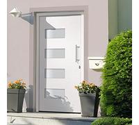 YunCangg Puerta frontal de aluminio blanco y PVC, 100 x 210 cm, puerta con marco, cierre de 5 puntos, esmalte aislado, colgadores ajustables, protección contra el clima, para renovación y nueva