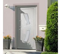 YunCangg Puerta frontal de PVC blanco de 108 x 200 cm, puerta de entrada con cierre de aluminio, esmaltado aislado, ganchos ajustables 3D, refuerzo de acero, bloqueo de seguridad para la entrada del