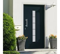 YunCangg Puerta para casa de color antracita de aluminio y PVC, 100 x 210 cm, con 5 bloqueos de seguridad, acristalamiento ISO, bisagras ajustables, umbral y kit de montaje para entrada de casa