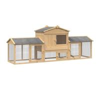 YunCangg Refugio para gallinas de madera de pino maciza, color marrón, 225 x 60 x 89 cm, con puerta con cerradura, techo resistente a la intemperie, 3 piezas, adecuado para conejos, cobayas y roedores