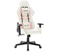 YunCangg Silla de gaming de piel sintética blanca y rosa ergonómica ajustable con respaldo alto y reposabrazos para estudio, habitación juvenil, cómoda silla giratoria con reposacabezas y soporte