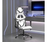 YunCangg Silla de gaming de piel sintética, color blanco y negro, con función de masaje y reposapiés, ergonómicamente ajustable, con reposabrazos y respaldo para estudio y habitación juvenil