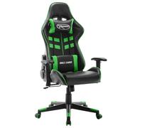 YunCangg Silla de gaming de piel sintética negra y verde, altura regulable con reposabrazos y reposacabezas, silla de oficina ergonómica, silla giratoria para estudio, habitación juvenil, con función