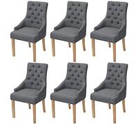 YunCangg Sillas de comedor 6 unidades, color gris oscuro, tela con reposabrazos, patas de madera de roble, 52 x 60 x 95,5 cm, ergonómicas, acolchadas, modernas, para cocina, salón, comedor, cómodas y