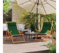 YunCangg Sillas de playa plegables 2 unidades verde con madera maciza de eucalipto y tela de poliéster, ajustable en 3 posiciones, resistente a la intemperie, plegable para camping, jardín, balcón