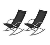 YunCangg Sillas mecedoras de jardín, 2 unidades, acero y textiline negro, plegables y apilables, resistentes a la intemperie, con respaldo y reposabrazos, ideal para balcón, terraza, camping y relax