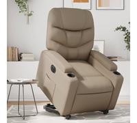 YunCangg Sillón de relax con ayuda para levantarse eléctrico, piel sintética cappuccino con función reclinable, respaldo ajustable, reposabrazos, marco de madera y metal, ergonómico, cómodo para salón
