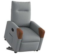 YunCangg Sillón de relax con ayuda para levantarse, tejido gris claro, ajustable, con función reclinable, acolchado y reposabrazos, ergonómico, cómodo sillón de televisión de madera y metal para salón